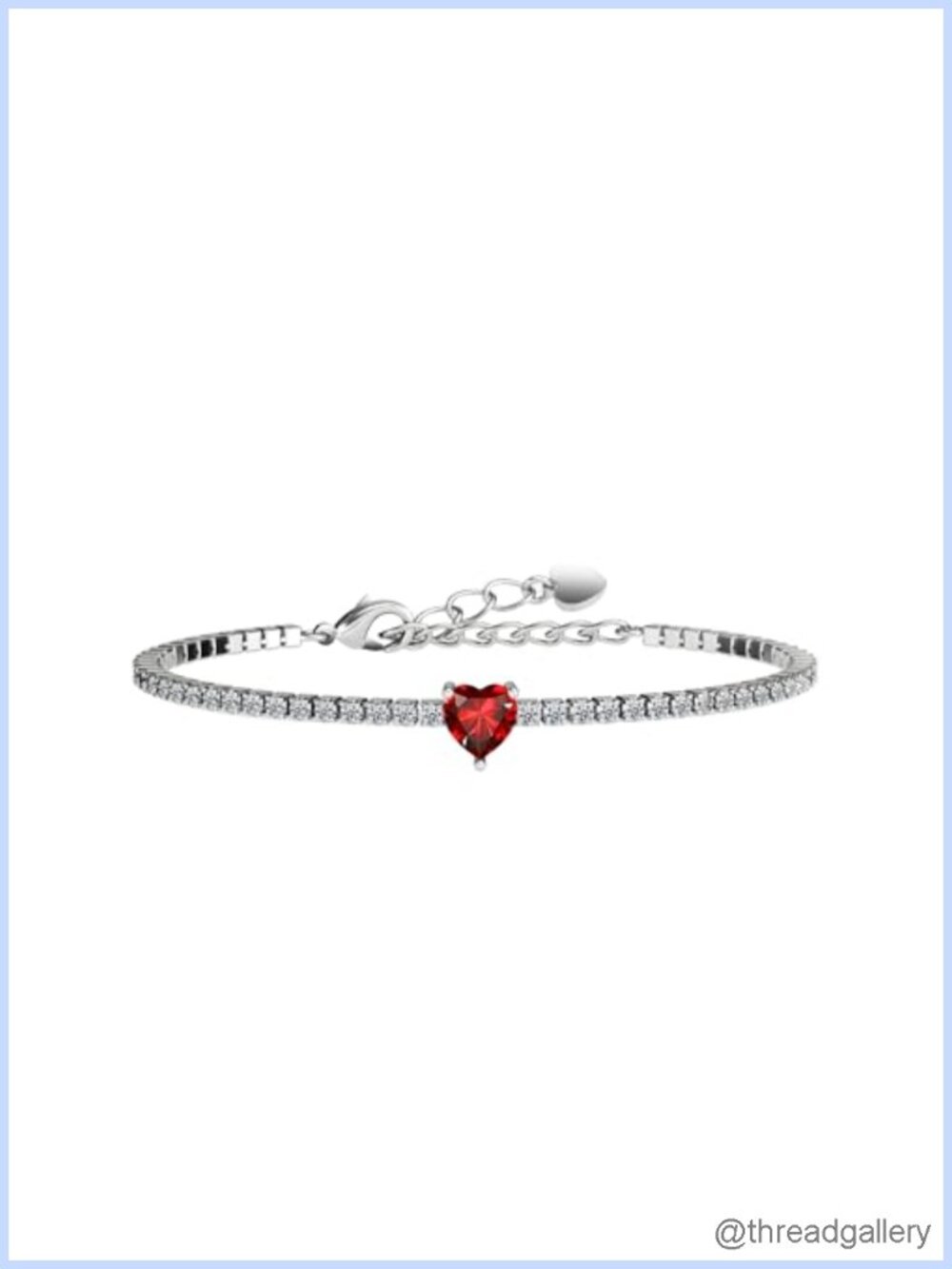 Sterling Silver Heart Birthstone Bracelet 14K White Gold Plated CZ Tennis Chain